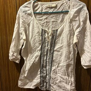 White Blouse with Black Accents